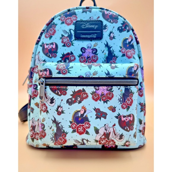 Loungefly Disney Villains Tattoo Mini Backpack Ursula Evil Queen Blue Floral Bag - Picture 1 of 16